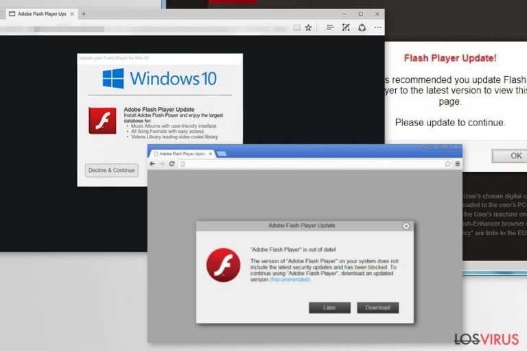 Ejemplos de la estafa "Adobe Flash Player está desactualizado"