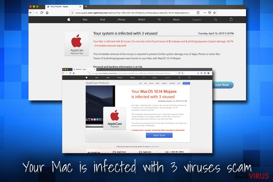 Virus Apple - estafa Tu Mac está infectado con 3 virus