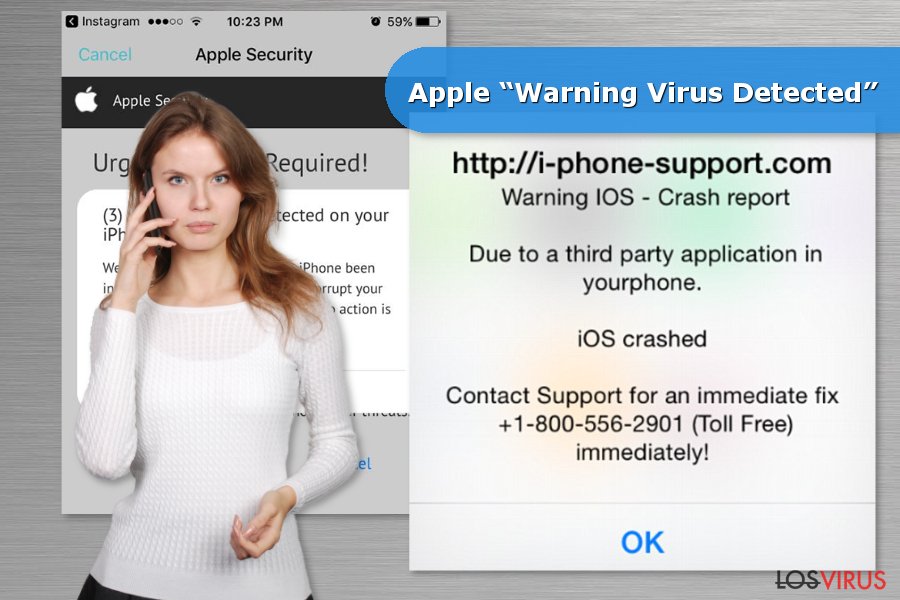 Ejemplos de la estafa Apple "Warning Virus Detected"