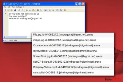 Nota del ransomware Arena FILES ENCRYPTED.txt