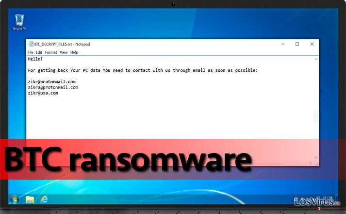 El ransomware BTC en el ordenador comprometido