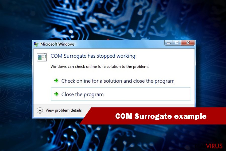 Ejemplo de COM surrogate has stopped working