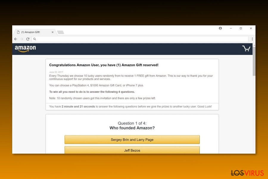 Imagen del virus "Congratulations Amazon User"