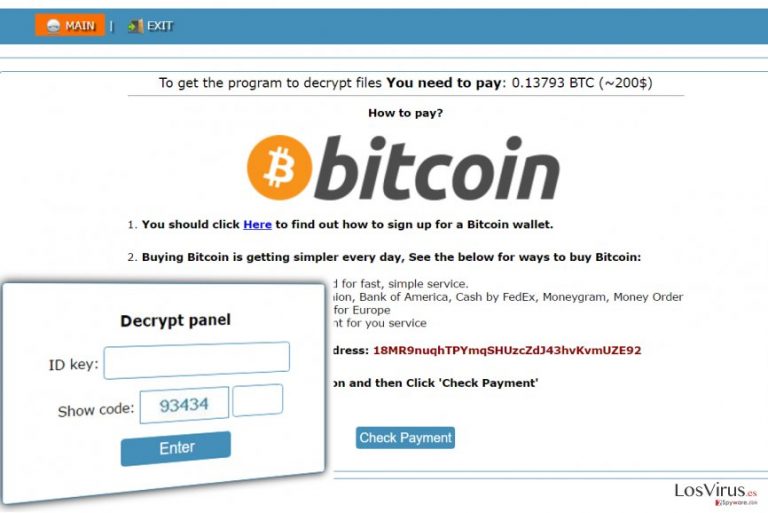 La página web Onion con instrucciones sobre cómo pagar la multa a los autores del ransomware Cry128