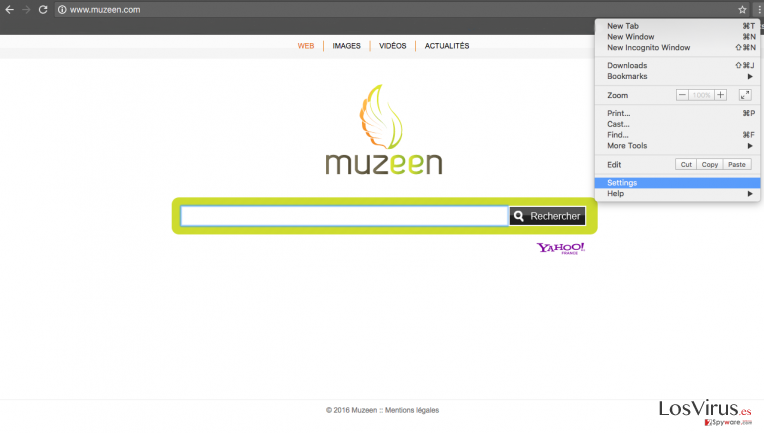 The image of Chrome hijack with Muzeen.com virus