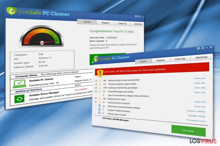 La imagen que muestra el programa OneSafe PC Cleaner