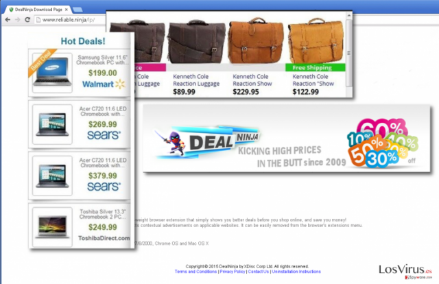 Feraturing DealNinja download page covered with ads