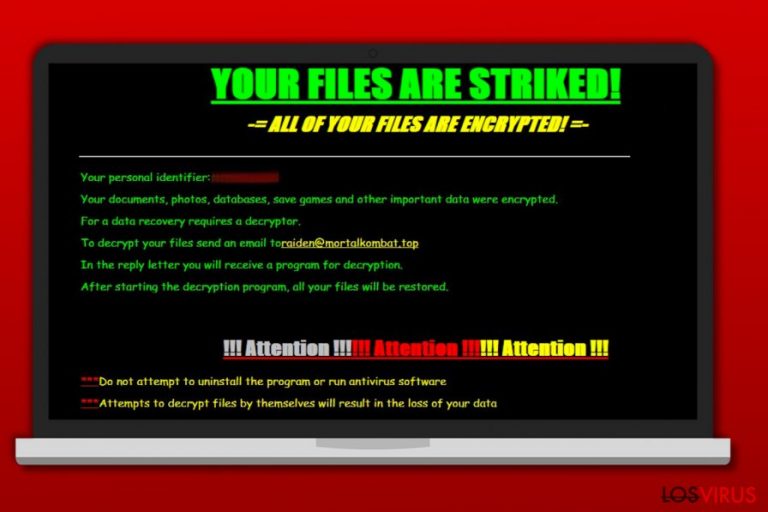 Pantallazo de la nota de pago del ransomware Striked