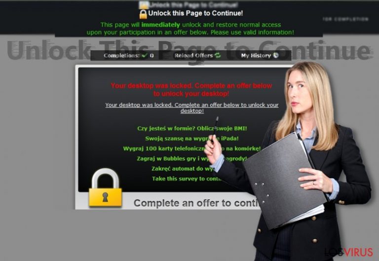 La imagen que revela las alertas de "Unlock this Page to Continue!"