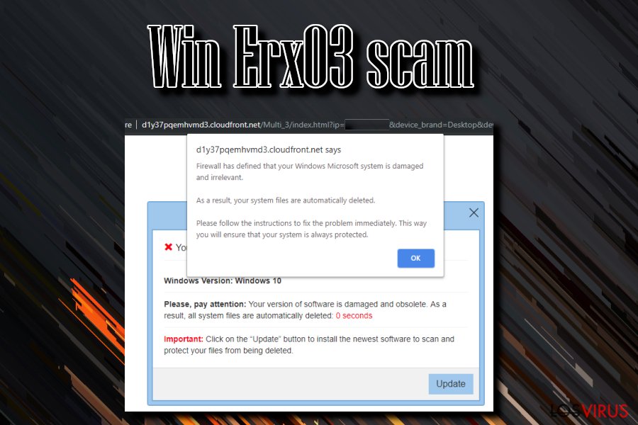 Win Erx03 es una fraudulenta alerta que declara que el sistema operativo Windows está dañado Win-erx03-scam-fake-alert_es