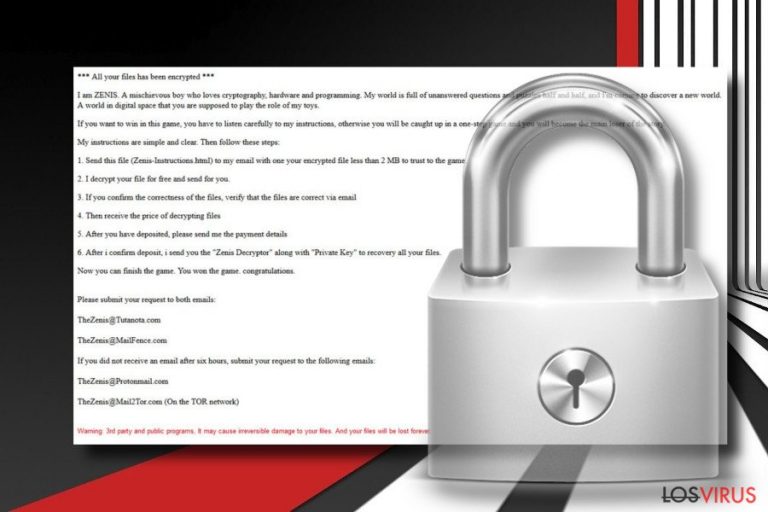 Pantallazo del virus ransomware Zenis